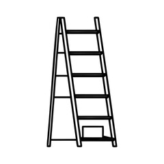 Black and white line art illustration of a wooden stepladder for construction or home improvement