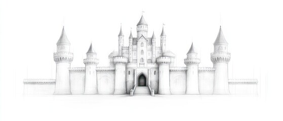 Obraz premium Majestic Fairytale Castle: A Pencil Sketch Masterpiece