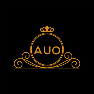 AUO Luxury Monogram Logo Design with Crown and Swirl Ornament. AUO Royal Elegant Initial Emblem.
