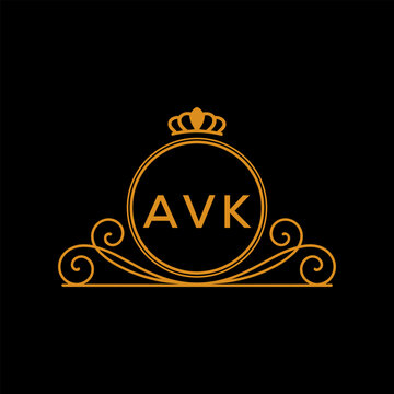 AVK Luxury Monogram Logo Design with Crown and Swirl Ornament. AVK Royal Elegant Initial Emblem.
