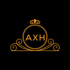 AXH Luxury Monogram Logo Design with Crown and Swirl Ornament. AXH Royal Elegant Initial Emblem.
