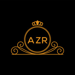 AZR Luxury Monogram Logo Design with Crown and Swirl Ornament. AZR Royal Elegant Initial Emblem.
