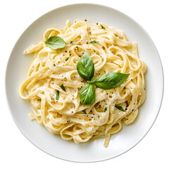 Creamy fettuccine alfredo pasta dish isolated on transparent background