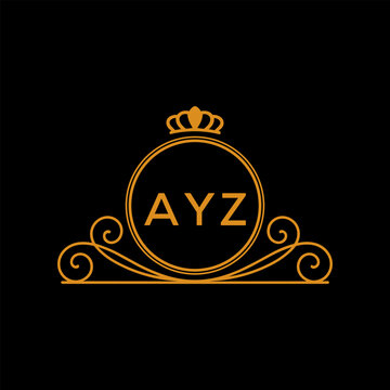 AZY Luxury Monogram Logo Design with Crown and Swirl Ornament. AZY Royal Elegant Initial Emblem.
