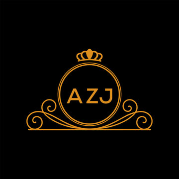 AZJ Luxury Monogram Logo Design with Crown and Swirl Ornament. AZJ Royal Elegant Initial Emblem.

