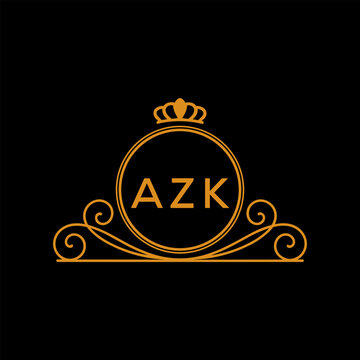 AZK Luxury Monogram Logo Design with Crown and Swirl Ornament. AZK Royal Elegant Initial Emblem.

