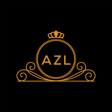 AZL Luxury Monogram Logo Design with Crown and Swirl Ornament. AZL Royal Elegant Initial Emblem.
