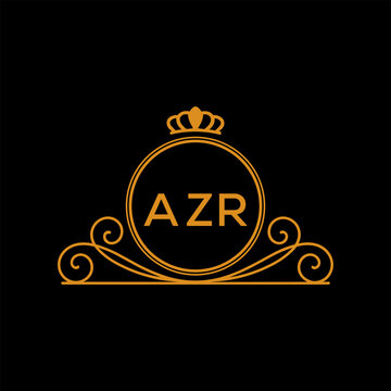 AZR Luxury Monogram Logo Design with Crown and Swirl Ornament. AZR Royal Elegant Initial Emblem.
