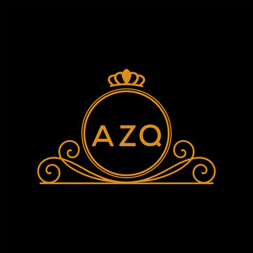 AZQ Luxury Monogram Logo Design with Crown and Swirl Ornament. AZQ Royal Elegant Initial Emblem.
