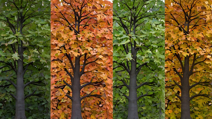 Seasons of Change: A vibrant display of a single tree in its various seasonal guises, celebrating the captivating transformation of nature's beauty throughout the year.