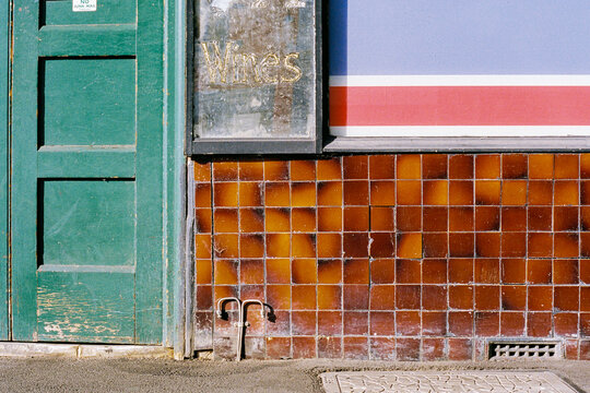 Vintage door and tiled corner with unique textures
