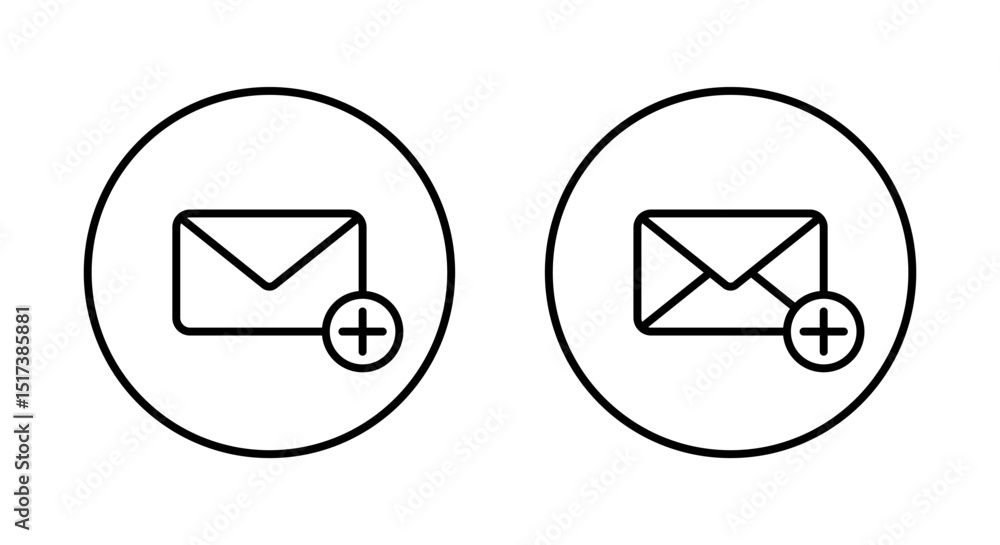 Poster add envelope email outline icon on circle line. create and delete envelope mail sign symbol