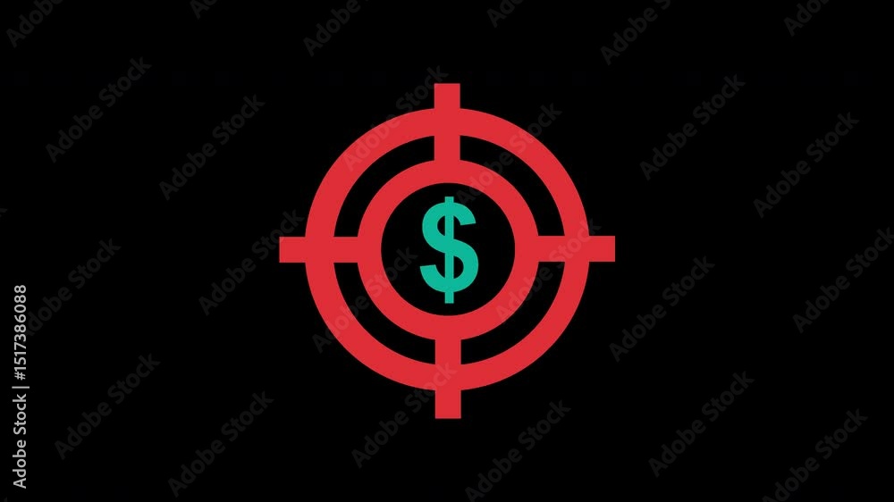 Poster Monetary Aim: Conceptual Finance Target with Currency Symbol Animation Loop on a Transparent Background