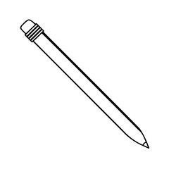 Simple black and white illustration of a classic pencil with a minimalist design on white background