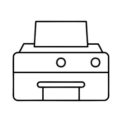 Simple line art illustration of a modern office printer in black and white style