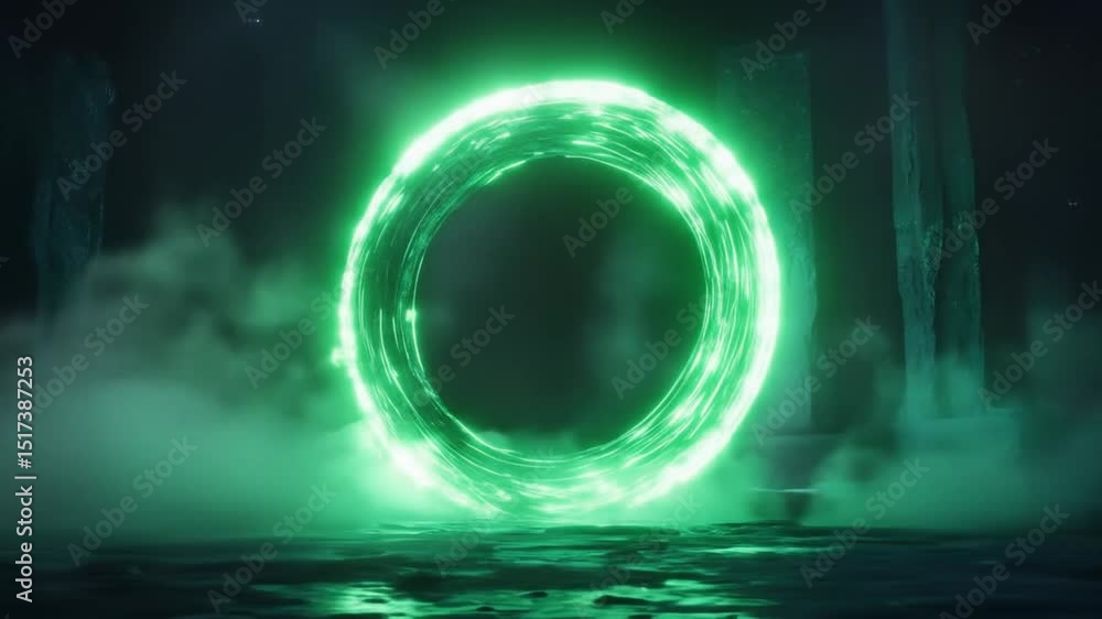 Aufkleber mystical glowing portal in a dark landscape, sci-fi gateway animation loop
