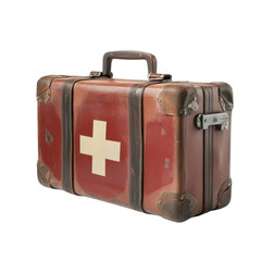 Vintage suitcase red leather Swiss cross travel antique luggage old worn