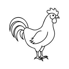 Simple black and white rooster illustration suitable for childrens books and farm themes