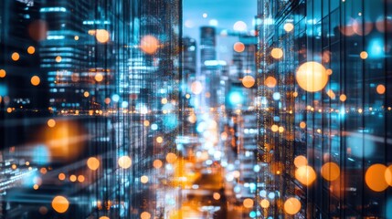 Obraz premium Urban cityscape perspective with vibrant light effects.