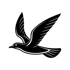 Elegant black and white silhouette of a soaring bird against a plain white background