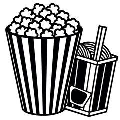 Cinema Snack Silhouette – Popcorn with Drink Icon