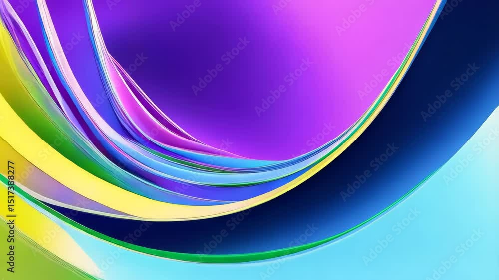 Poster vibrant layered abstract with dynamic wave forms displaying gradient colors, creating a modern and a
