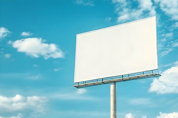 Bold Presence: Blank White Billboard Towering Against a Bright Blue Sky