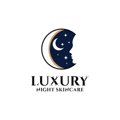 Luxury Night Skincare Logo with Moon and Face Silhouette