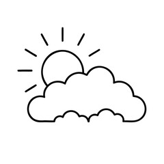 Simple line art illustration of sun shining behind a cloud in black and white