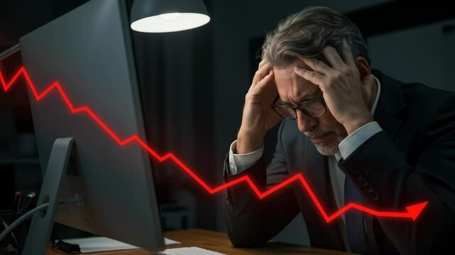 Businessman stressed over declining graph