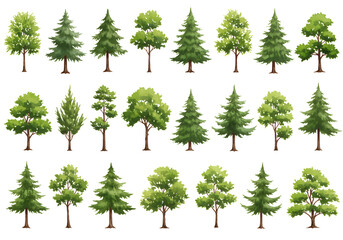 Fototapeta premium collection of green trees - natural landscape elements isolated on transparent background