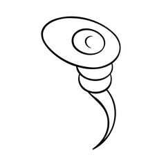 Abstract cartoon illustration of a stylized vortex or swirling shape in black lines