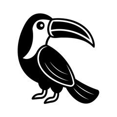 Simple black and white illustration of a tropical toucan bird profile silhouette