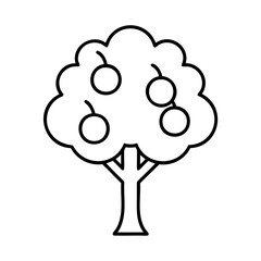 Simple outline illustration of a fruit tree laden with round fruits on white background