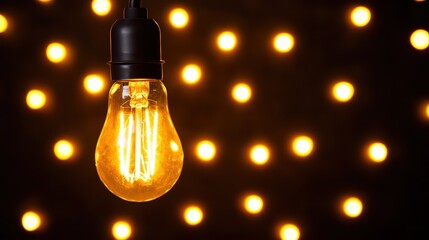 Vintage light bulb glowing against a dark background.