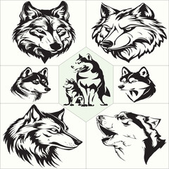 hunting husky vector set