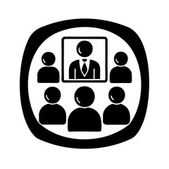 Business leadership concept with a leader surrounded by a team within a circular frame