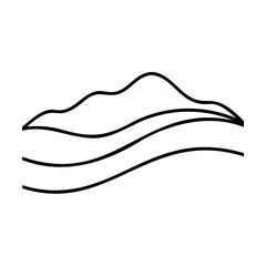 Abstract black lines depicting mountains and waves on a clean white background