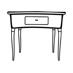 Simple black and white illustration of a desk with a drawer for design elements