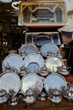 Display of Silver Moroccan Tea Sets