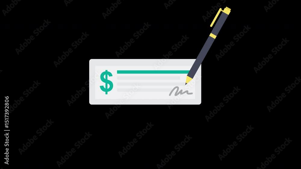 Poster Digital Check Being Signed with a Pen on a Transparent Background Minimalist Design