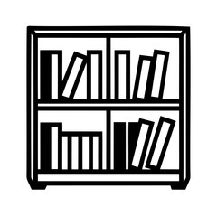 Vector illustration of a simple black and white bookshelf filled with books for education