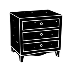 Elegant black and white silhouette of a dresser with three drawers for interior design