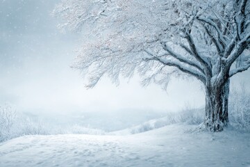 The Beauty of Snowy Winter Landscape Majestic Tree Covered with Snowflakes