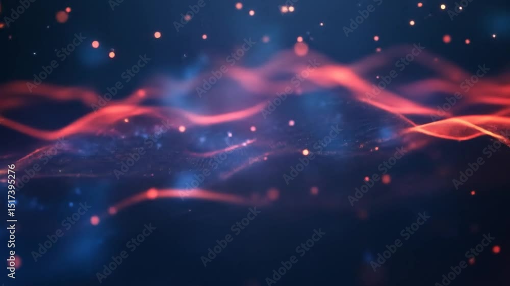 Poster abstract red and blue glowing particle waves flowing motion background