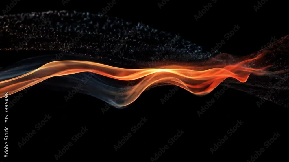 Poster abstract flowing energy waves with particle stream on black background
