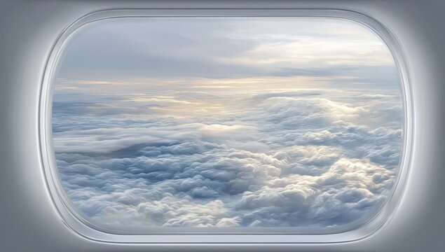 Fototapeta High-altitude view of clouds seen through an airplane window