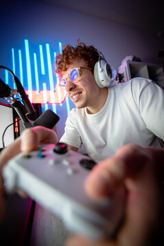 Streamer playing video game