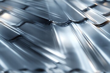 Photo realistic glossy metal roofing sheets in light tones, 8k resolution, perfect for architecture, construction, and industrial design projects.