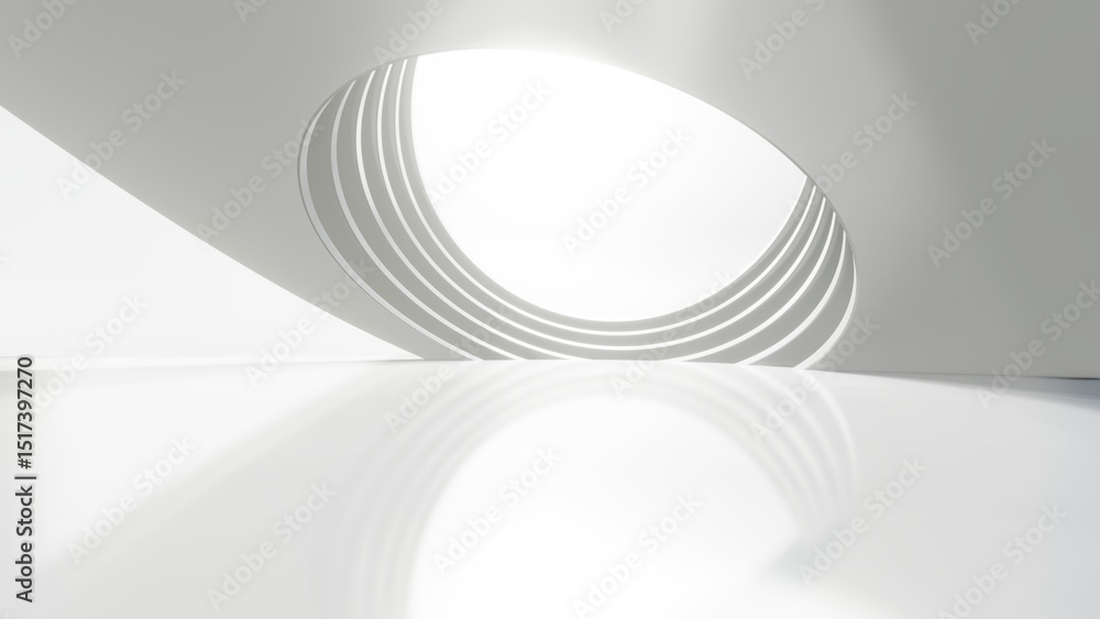 Leinwandbilder abstract white curved architecture background, empty wavy space with reflected concrete floor, futur
